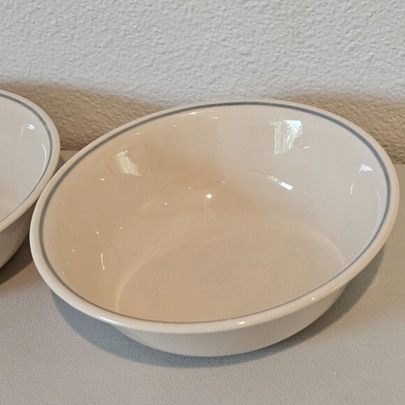 Corelle Soup Cereal Bowls beige bowl dusty blue stripe 6.25” set of 2 Corning - Picture 5 of 13